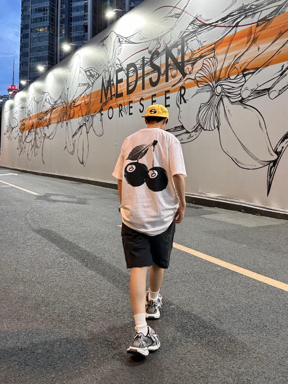 Oversized Stussy Cherry Illustration Graphic T-Shirt