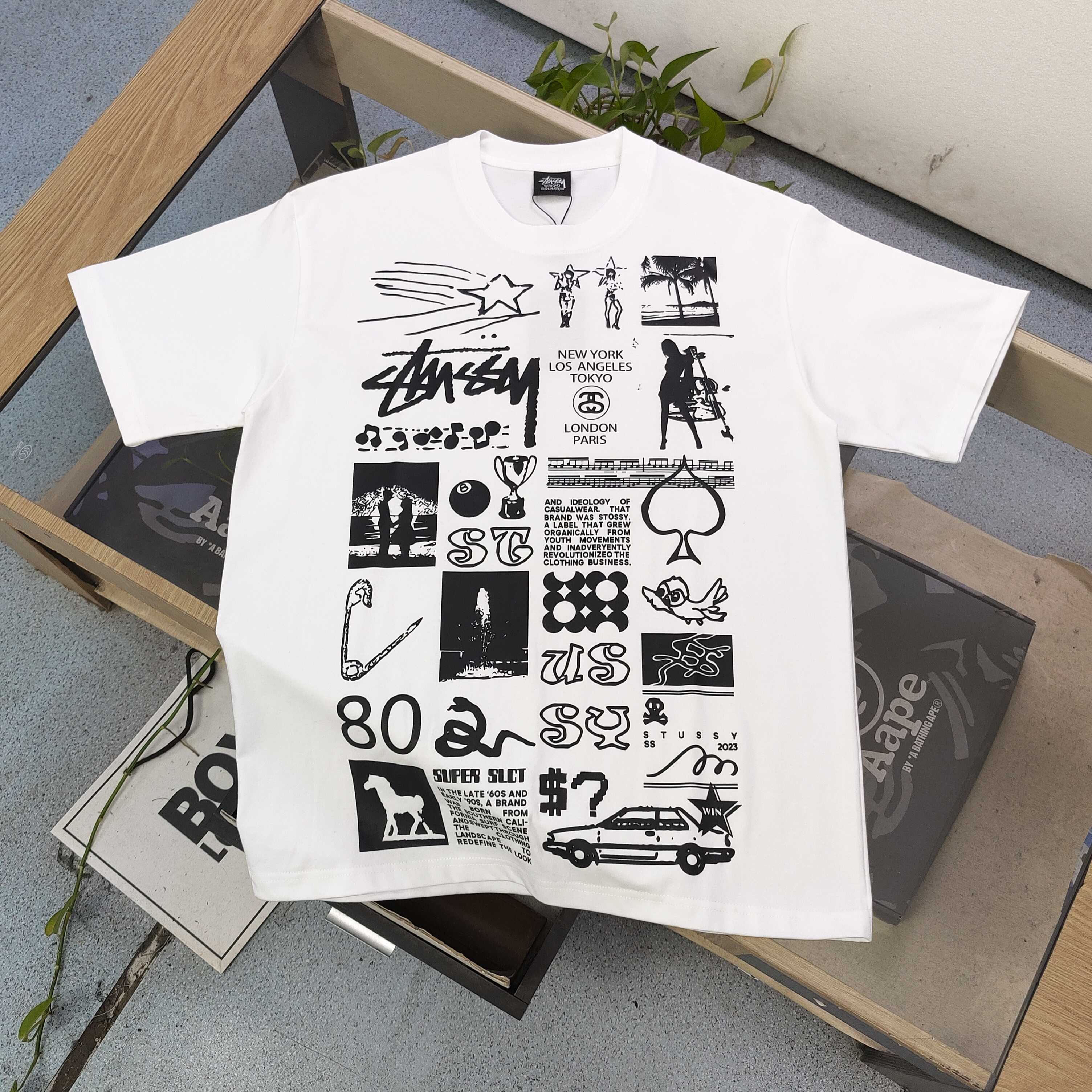 Oversized Stussy Multi-Graphic Artwork T-Shirt