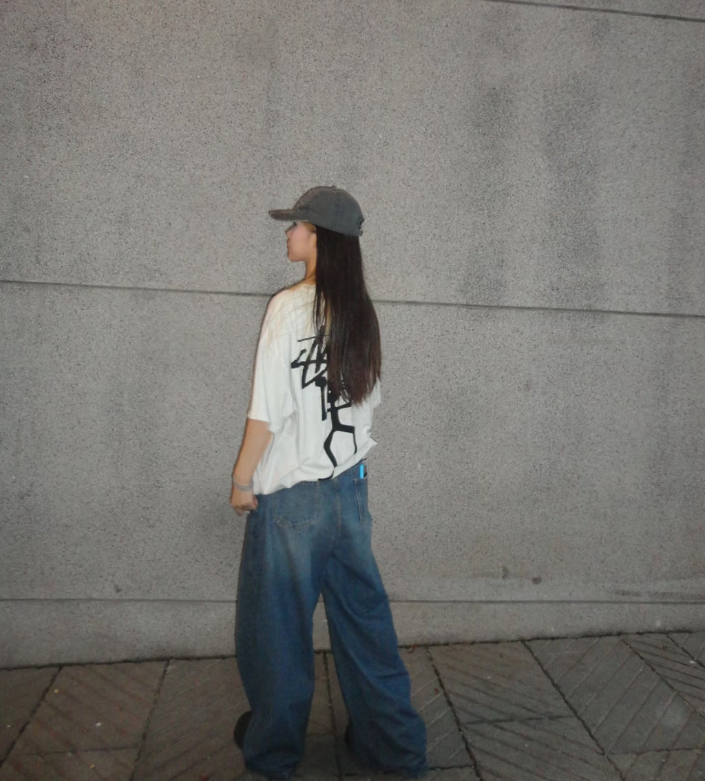 Oversized Stussy Stick Figure Graphic T-Shirt