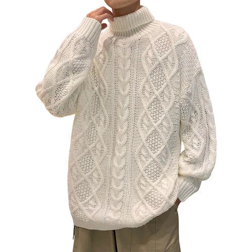 Men's green turtleneck jacquard sweater front view